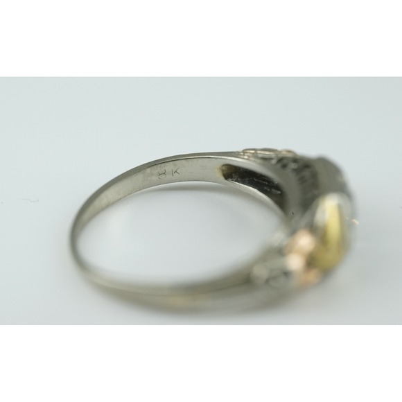 Antique 18k Solid‎ Multi Colored Gold Filigree Engraved Natural Diamond Ring